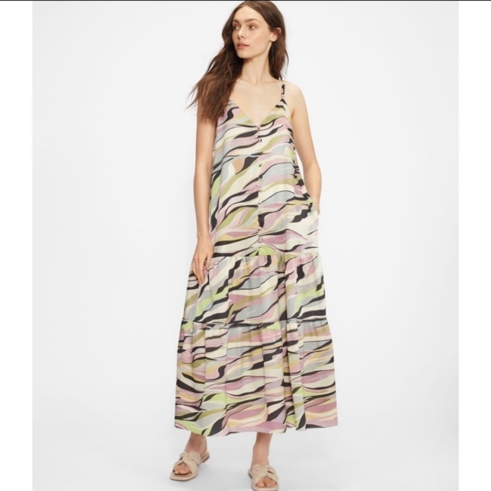 Ted Baker Tiered Warren Spaghetti Strap Button Down Maxi Dress Size US 2